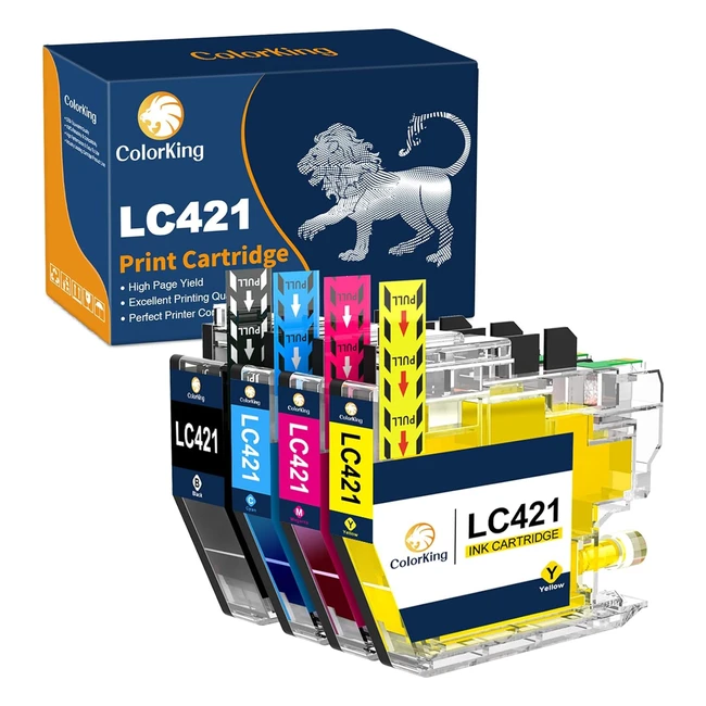 Colorking Compatible Brother LC421 LC421 LC421VAL Cartuchos Tinta Reemplazo DCPJ1140DW DCPJ1050DW MFCJ1010DW - Paquetes 4 Negro Cian Magenta Amarillo
