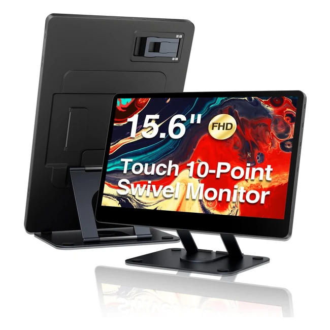 Teamgee Touch Screen Monitor PC156 FHD 1080p IPS Portable Touchscreen with 360° Rotatable Stand - Built-in Touch Keyboard - Perfect for Work