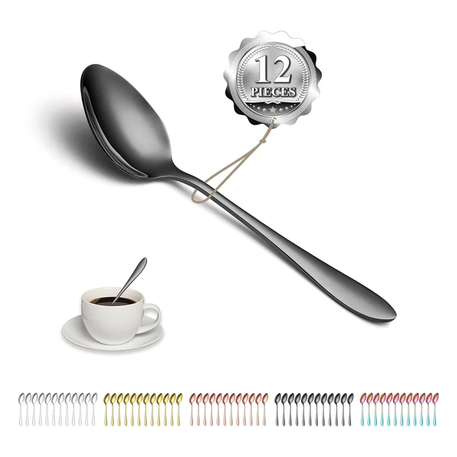 Cucharaditas Negras Kyraton - Juego de 12 - Acero Inoxidable - 14 cm - Titanio Negro