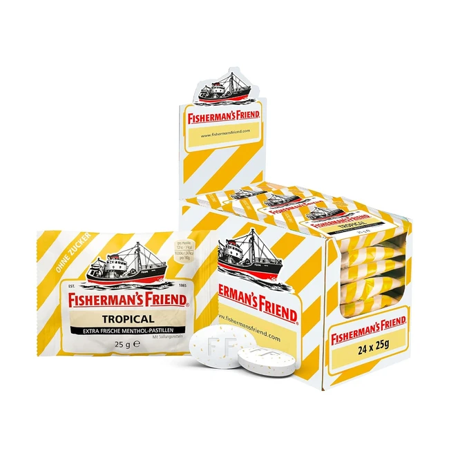 Fishermans Friend Tropical 24 Aufbewahrungsboxen exklusive Vielfalt Ananas Melone und Guave Geschmack zuckerfreie Bonbons für frischen Atem 24 x 25 g