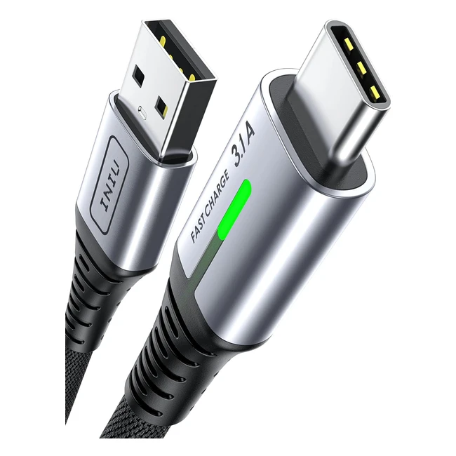 Câble USB-C INIU 2m 3.1A Charge Rapide Nylon QC 3.0 - Samsung Galaxy S22 S21 S20 S10 S9 A70 A12 Switch PS5 Huawei P30 iPad Pro Google Pixel Xiaomi Sony Xperia