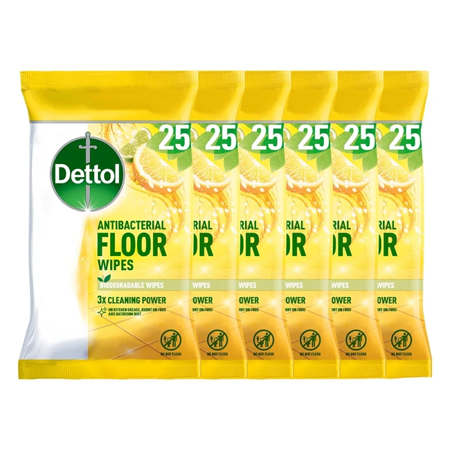 Dettol Antibacterial Floor Wipes - Biodegradable Citrus Zest - 6x25 Cleaning Wipes