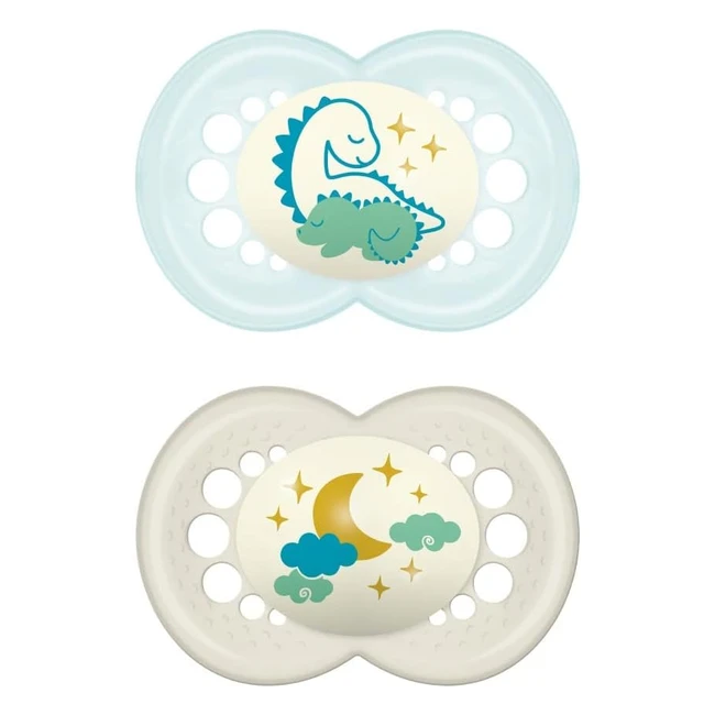 MAM Original Night Ciuccio Luminoso - Set da 2 - Caucciù Morbido - 6 Mesi - Azzurro