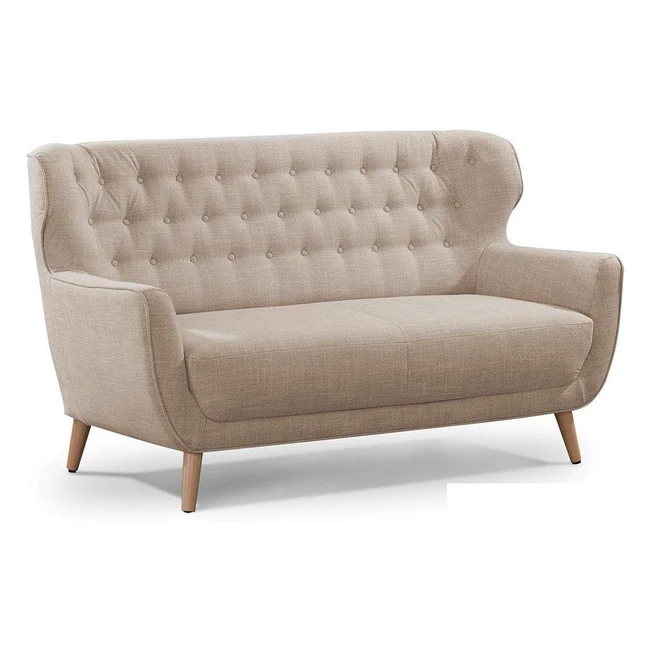 Cavadore Abby Zweisitzersofa, klassisches Polstersofa mit Knopfverzierung, 153 x 89 x 88 cm, Strukturstoff beige