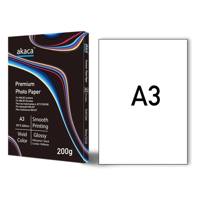 Akaca Carta Fotografica Lucida Premium A3 60 Fogli 200g - Stampa di Alta Qualità