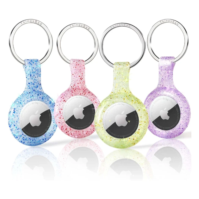 Glitter AirTag Holder 4 Pack - Compatible with Apple Tracker Tag - Lightweight Keychain - Women's Bling Accessories
