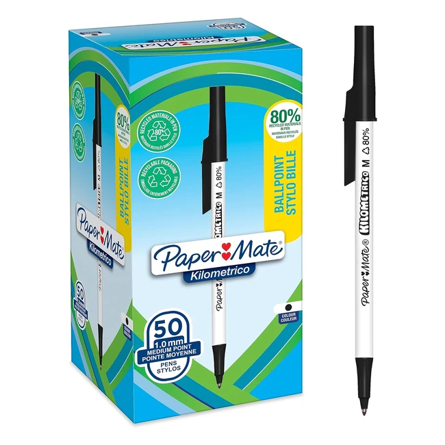Stylos bille Paper Mate Kilometrico 10mm encre bleue - Lot de 8