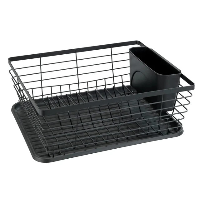 Wenko Abtropfgestell, Geschirrabtropfer, ideal für neben der Spüle, pulverbeschichtetes Metall und Kunststoff, 36 x 15 x 303 cm, schwarz