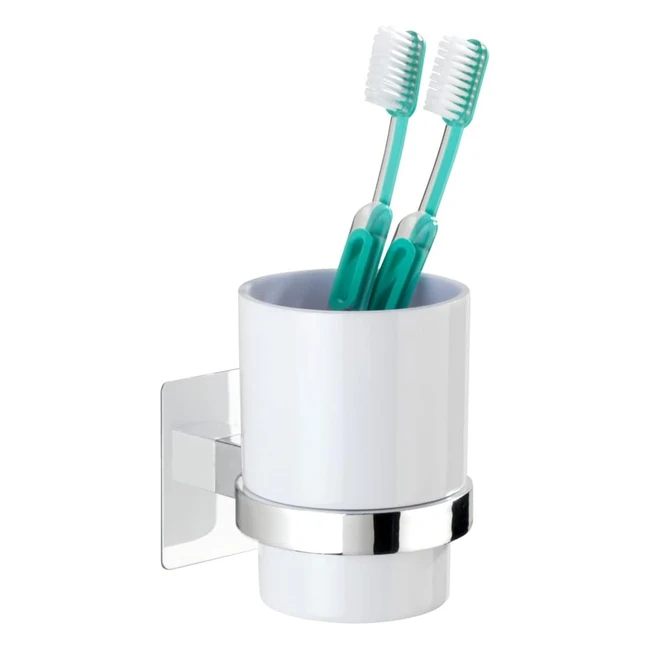 Wenko TurboLoc Zahnputzbecher Quadro - Befestigung ohne Bohren - Kunststoff ABS - 7x10x95 cm - Chrom