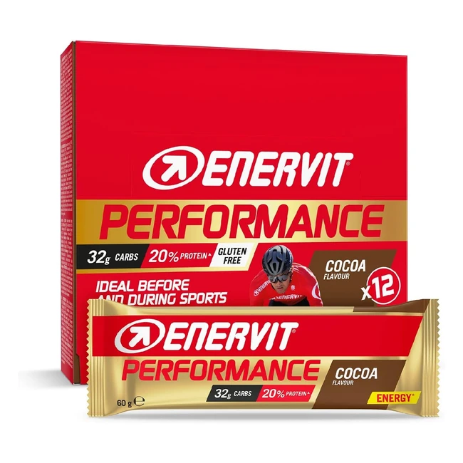 Barrette Energetiche Enervit Performance Bar, Gusto Cacao - 32g Carboidrati, 20g Proteine, Vitamina B6 - Senza Glutine, Low Fat - Confezione da 12