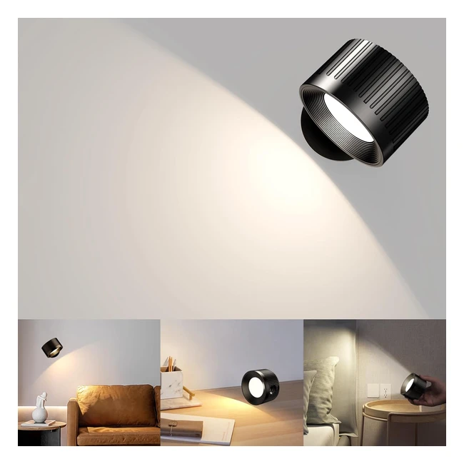 Lámpara de pared LED recargable Rolgno con control remoto - 3 temperaturas de color y 4 niveles de brillo - Luz para dormitorio y lectura