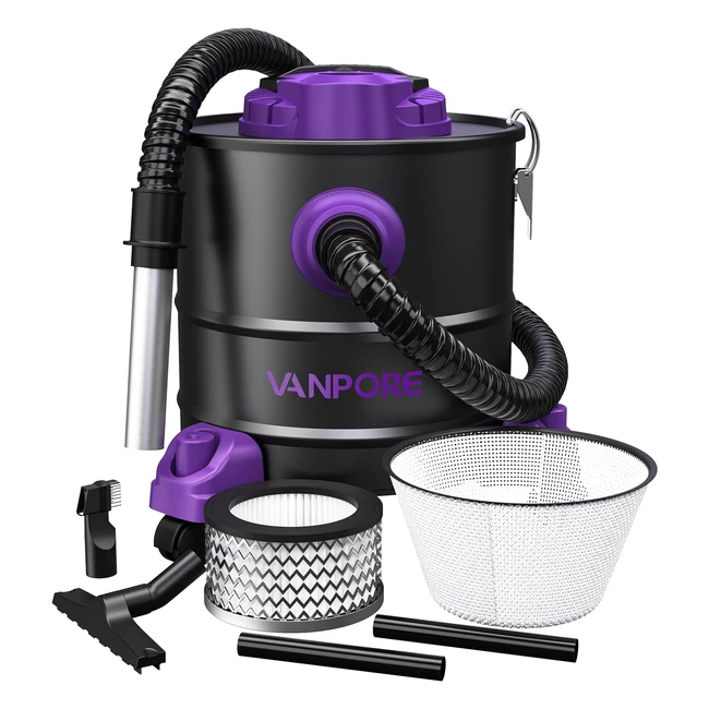 Aspiradora de Cenizas Vanpore 1200W - Potente Succión y Soplador - Contenedor de Metal 20L - Filtro HEPA - Ideal para Chimeneas y Estufas