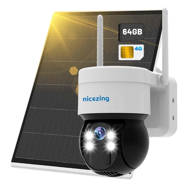 Caméra surveillance solaire 3G4G LTE avec carte SIM et carte SD 64G - 4MP - Vision nocturne - IP66