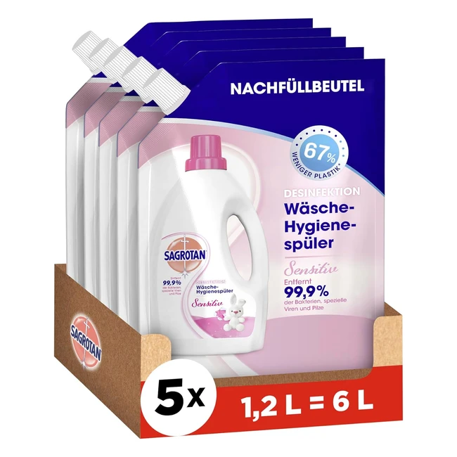 Sagrotan Wäschehygiene-Spüler sensitiv Nachfüllung, 5x12l, entfernt 99,9% Bakterien