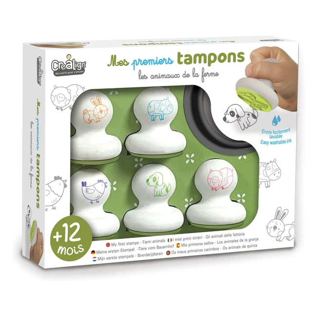 Coffret tampons animaux de la ferme CL196 - Pack de 5 tampons en mousse et 1 encreur