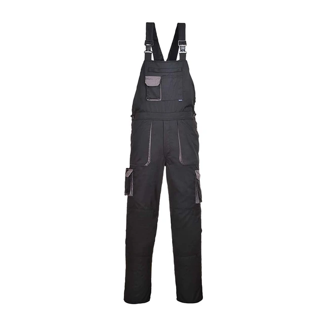 Portwest TX12 Men's Texo Contrast Bib and Brace Work Overalls Black Tall XL
