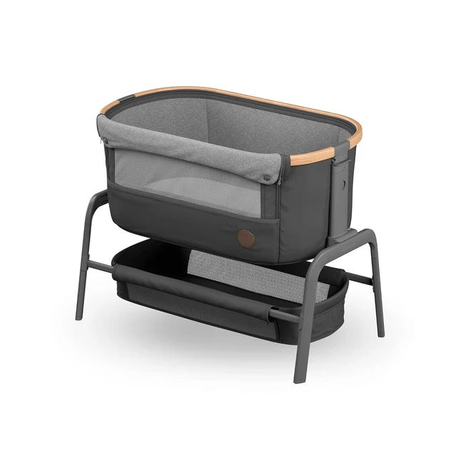 Maxi-Cosi Iora Beistellbett, hochwertiges, höhenverstellbares Babybett, nutzbar ab der Geburt bis max. 9 kg, inkl. Matratze und Tasche, kompakt faltbar - Essential Graphite Grau