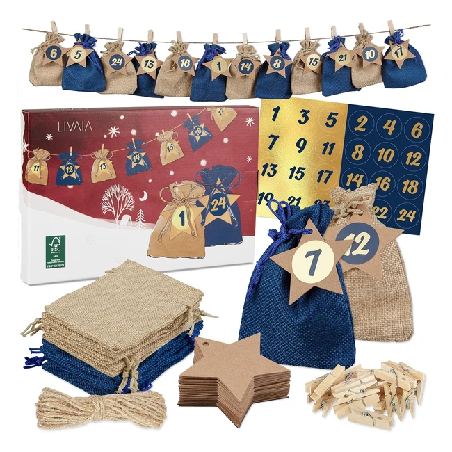 Calendario Adviento Yute Rellenar DIY - 24 Bolsas - Infantil 2023