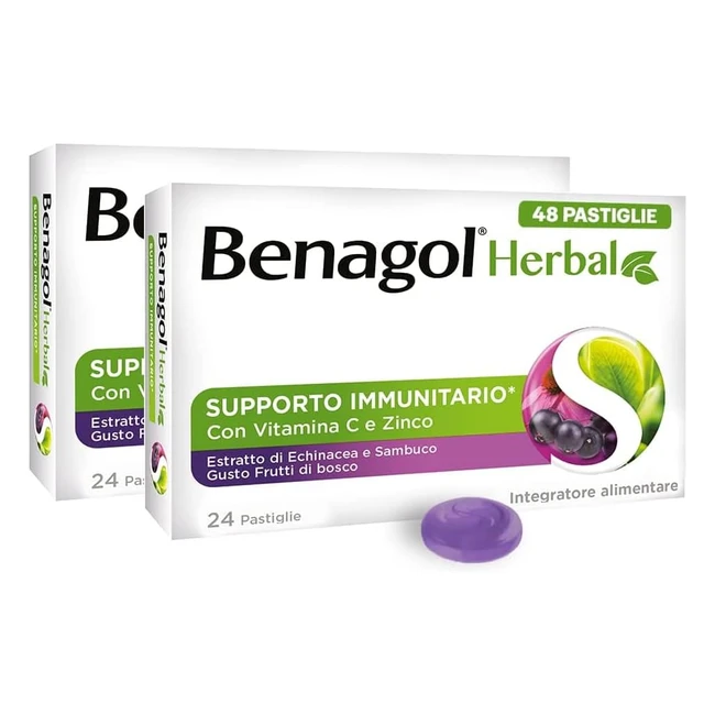 Benagol Herbal Gusto Frutti di Bosco - Integratore Alimentare con Vitamina C e Zinco - Supporto Sistema Immunitario