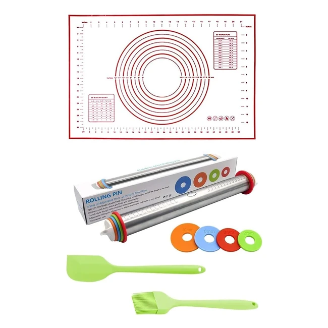 Mattarello Antiaderente in Acciaio Inossidabile - Misurazione Accurata - Spessore Regolabile - Ideale per Biscotti, Pasta, Pizza
