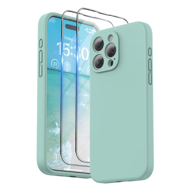 Cover Surphy con Vetro Temperato per iPhone 15 Pro Max - Protezione Fotocamera - Verde Menta
