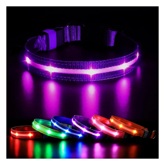 Collier lumineux pour chien rechargeable et étanche - Haute visibilité - 3 modes de clignotement - Violet