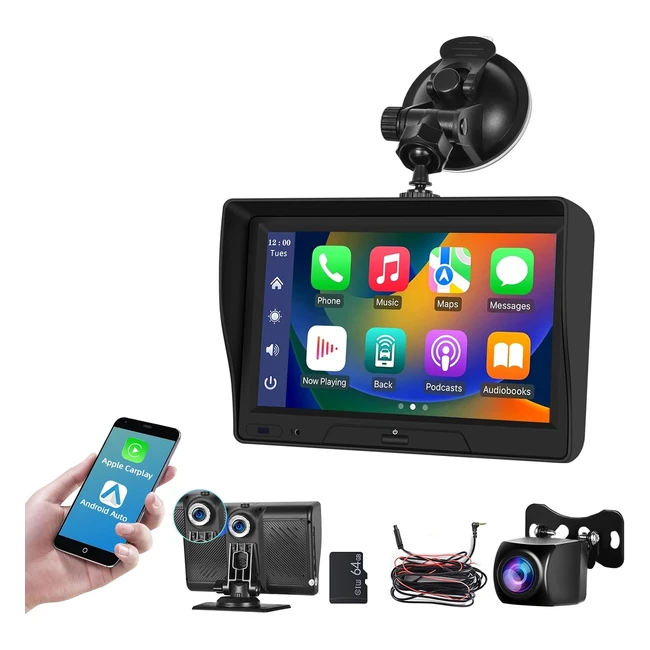 Podofo 7 pouces HD portable pour voiture sans fil Apple CarPlay Android Autoautoradio