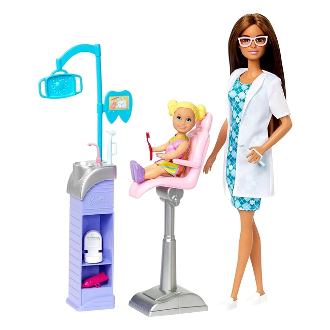 Barbie Dentista Playset - Bambola Dottoressa Bruna con Postazione e Strumenti da Dentista - Giocattolo per Bambini 3+