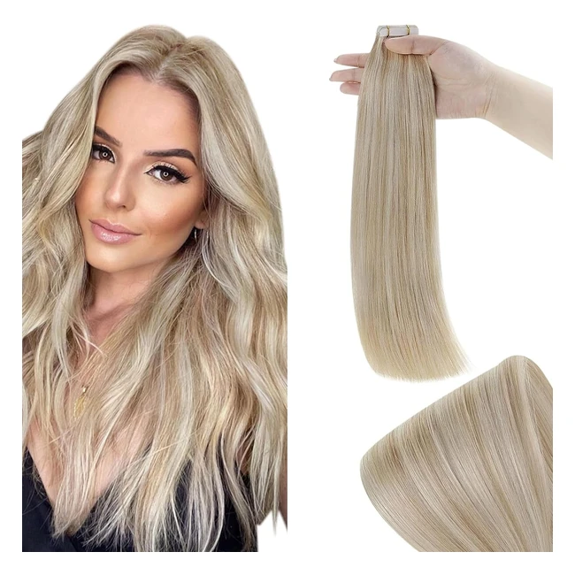 Runature Tape in Hair Extensions - Ash Blonde Highlights - Platinum Blonde - 12 inch