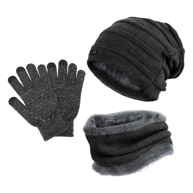 Scaldacollo Gikpal con Berretto Lavorato a Maglia Elastico - Guanti Touch Screen - Set Invernale Unisex
