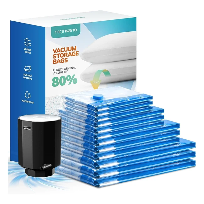 Monvane Bolsas de Vacío con Bomba de Aire Eléctrica Inalámbrica 12pcs3l 3m 3s 3xs - Ahorro de Espacio y Protección para Ropa y Viajes