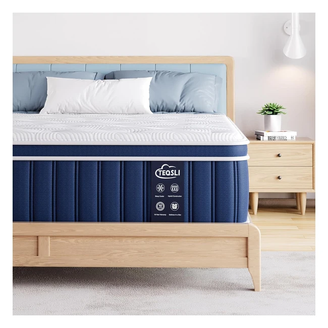 Teqsli 4ft6 Memory Foam Sprung Hybrid Mattress - Medium Firm - Pressure Relief - Gel - Double