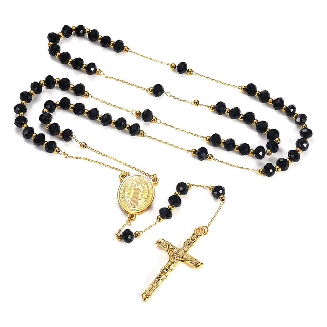 Collier Chapelet Catholique FaithHeart - Pendentif Croix Chrétienne - Médaille Sainte Vierge Marie - Bijoux Communion Baptême