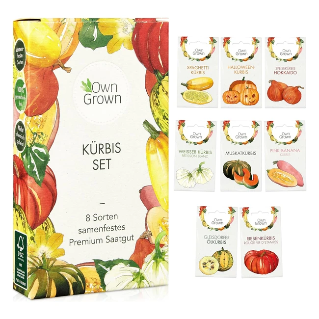 Kürbis Samen Set - 8 Sorten Premium Kürbis Saatgut für Anzucht im Garten, Hochbeet und Gewächshaus