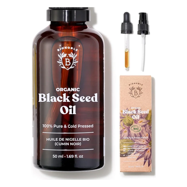 Bionoble Pure Organic Black Seed Oil - Cold Pressed 50ml - Hair Growth, Antiacne, Purifying Skin Care