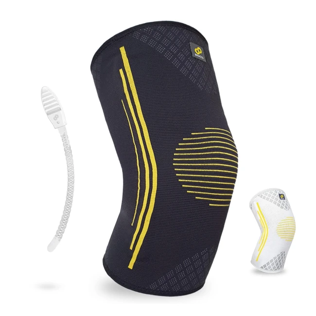 Genouillère Bracoo KE92 pour Femmes/Hommes avec Stabilisateurs Latéraux - Idéale pour Volleyball, Fitness, Sport - Noir XL