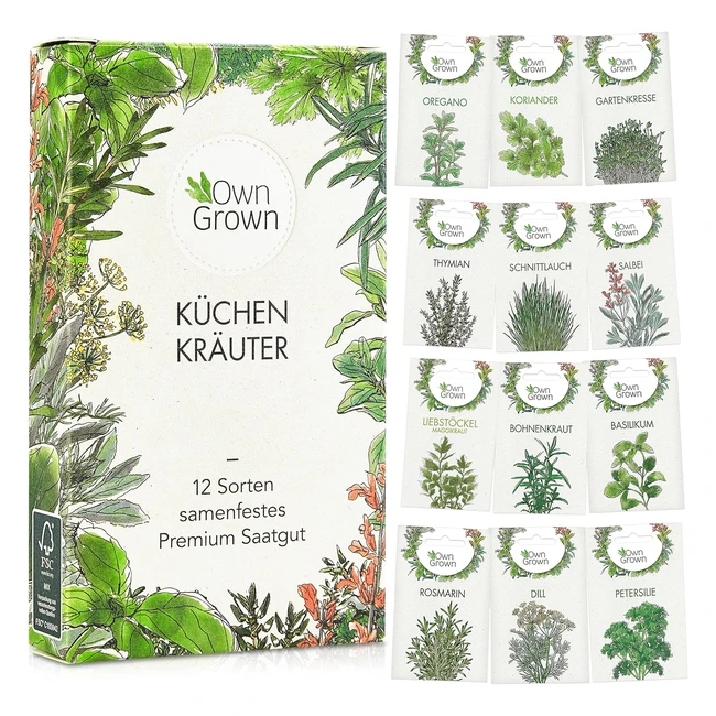 Owngrown Kräutersamen Set 12 Sorten Küchenkräuter praktisches Kräutersamen Set Gewürzsamen und Kräuter für Küche und Balkon Box mit 12