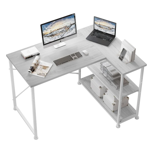 Scrivania ad angolo reversibile TriumphKey 110cm - Scrivania a forma di L con ripiani - Struttura in acciaio - Grigio