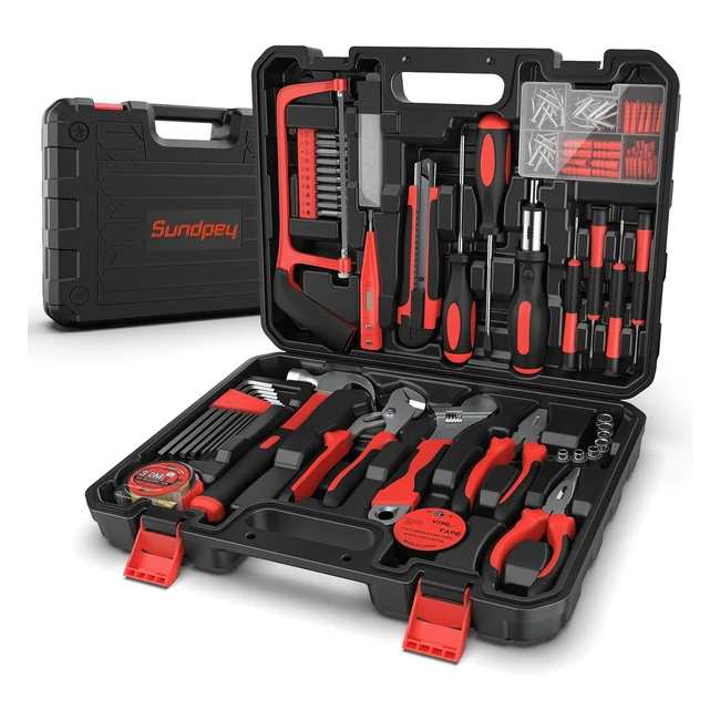 Malette Outils 148 pièces - Boite Outils Complète - Kit Tournevis, Scie, Pinces - Maintenance Quotidienne - Idéale pour Maison ou Garage - Rouge
