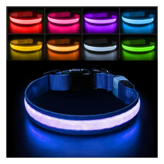 Pceotllar Light Up Dog Collar - Waterproof, USB Rechargeable, 7 Colors LED - Small, Medium, Large Dogs