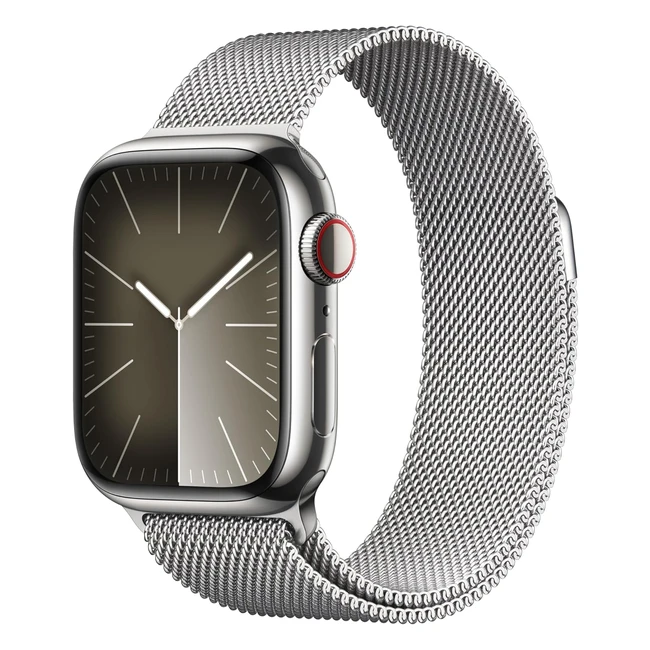 Apple Watch Series 9 - Smartwatch mit Edelstahlgehäuse und Milanaise Armband in Silber - GPS + Cellular - Fitnesstracker - Blutsauerstoff- und EKG-Apps - Always-On Retina Display - Wasserschutz