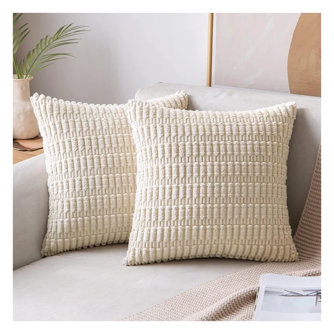 Miulee Pack of 2 Corduroy Cream White Square Cushion Cover - 18x18 inch - Boho Decorative Throw Pillowcase