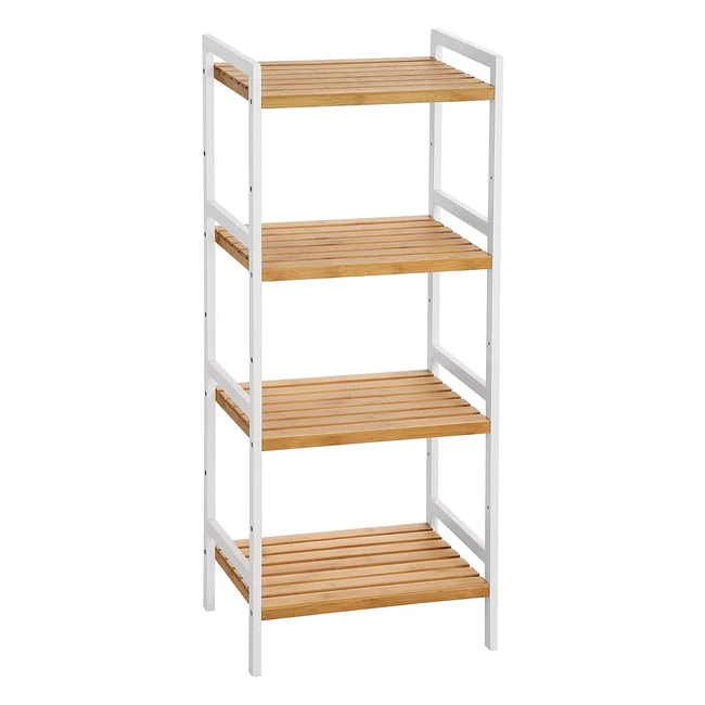 SONGMICS Bambusregal Küchenregal Badregal Bücherregal 4 Ablagen 45 x 315 x 110 cm - Ideal für Bad, Küche, Wohnzimmer, Schlafzimmer, Balkon - Natürliches Weiß BCB74WN