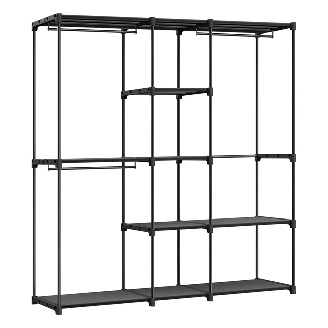 SONGMICS RYG037B02 Kleiderschrank Garderobenständer freistehend mit Stoffregalen Metallrahmen 182 x 43 x 182 cm Tinte Schwarz