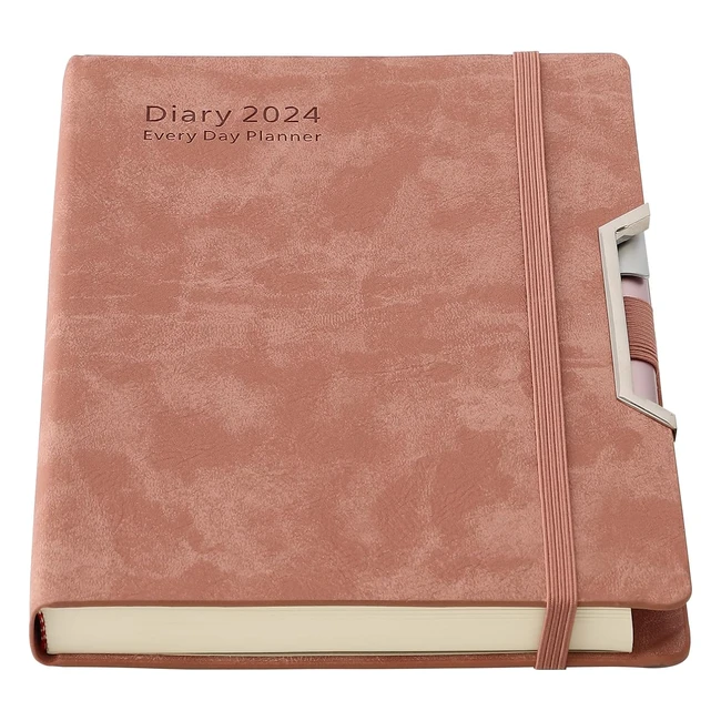 Agenda Académica 2024 A5 Mensual Diaria - Tapa Dura - Organizada - Bolsillo Interior - Bolígrafo - Calcomanas - Rosa