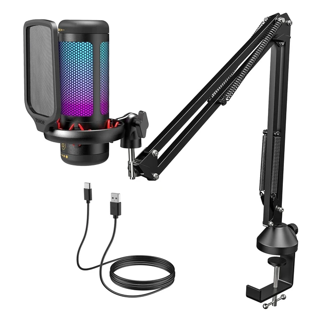 Micro PC Gaming RGB USB TONOR TC310 - Microphone Condensateur Professionnel avec Bras de Support - Streaming, Enregistrement, YouTube, Discord, Gaming, Voix-off