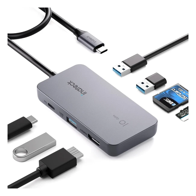 Inateck 7-in-1 USB-C Hub, 4K HDMI, PD 100W, 3 USB-A, 32 10Gbps, SDTF Kartenleser
