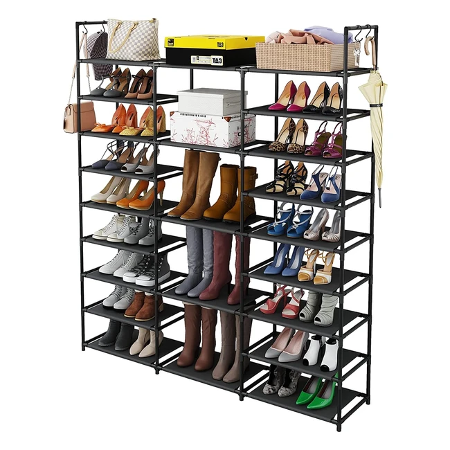 Zapatero de Metal 9 Niveles | Capacidad 50-55 Pares | Estante para Sala de Estar | Negro