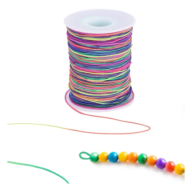 Giloty 100m - Fil élastique pour bracelet 1mm - Cordon couleur pour bracelets arc-en-ciel - Fil tressé pour bricolage artisanat bracelet collier et cheveux