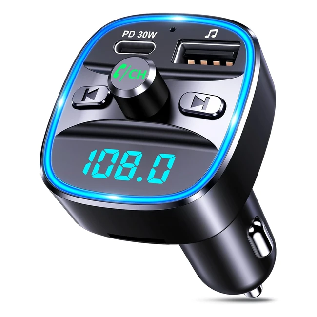Transmetteur FM Bluetooth Voiture Type-C PD 30W - Charge Rapide, Appels Mains Libres